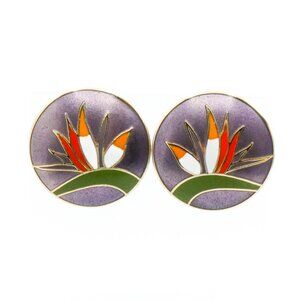Vintage Laurel Burch Bird of Paradise Cloisonné Stud Earrings Gold Plated